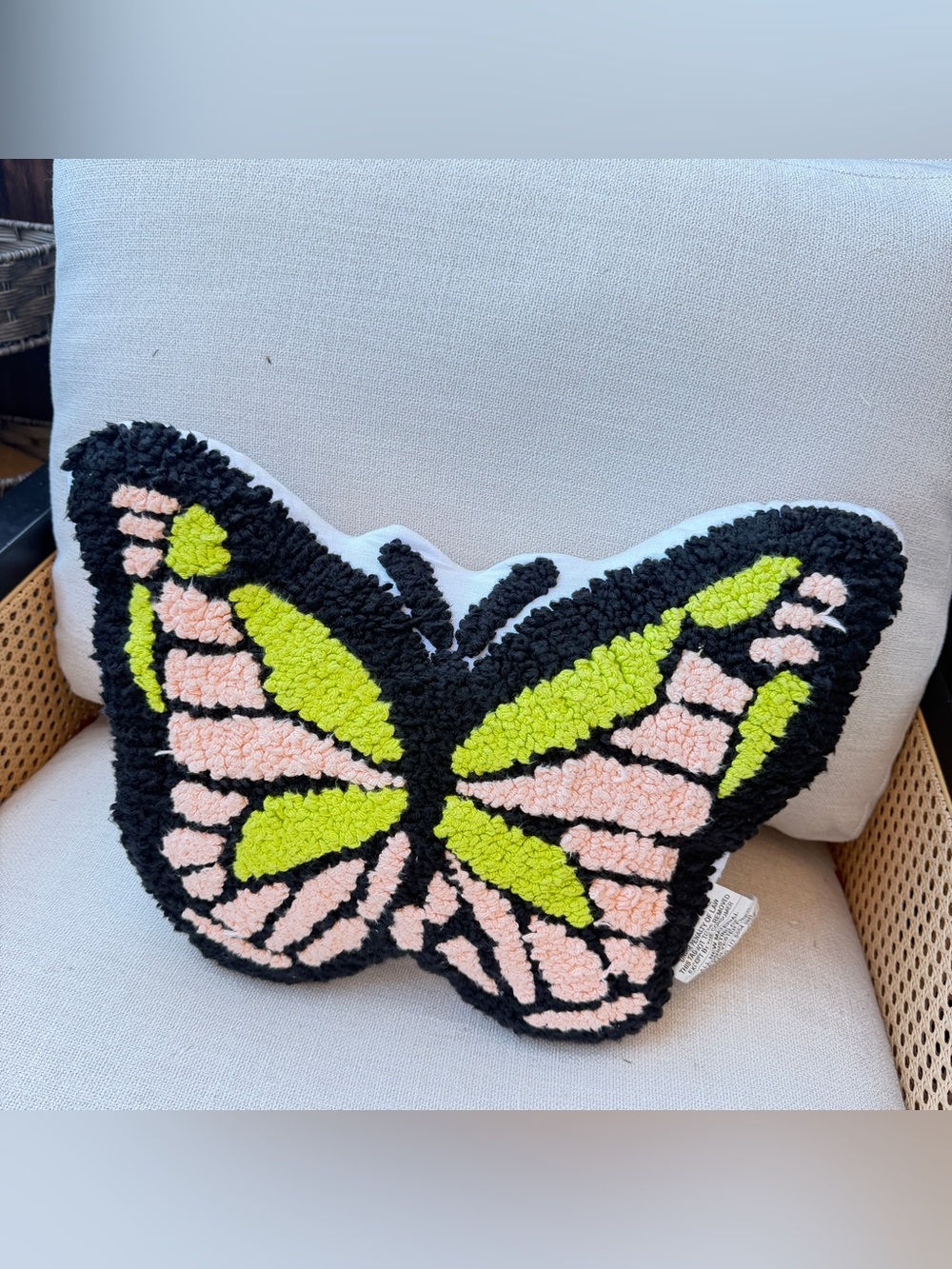 Butterfly Hooked Accent Pillow - Pink & Lime